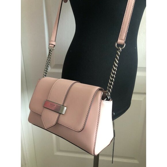 $198 Dkny Smooth Leather Cashmere Blush Pink Val Flap Shoulder Handbag - Picture 14 of 14